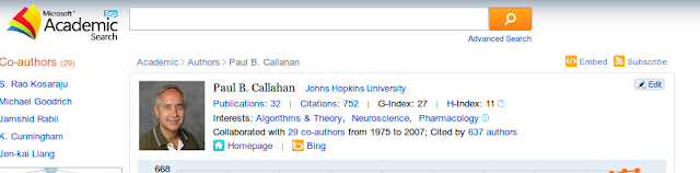 top of MS Academic Search page for Paul B. Callahan
