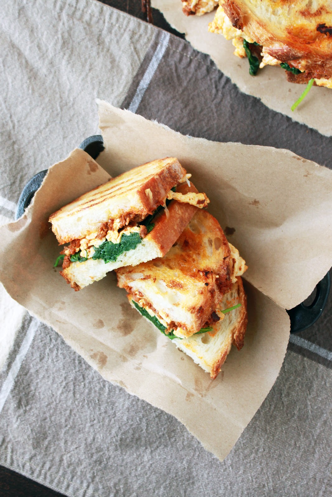 Forks and Kisses Breakfast Egg White Spinach Soyrizo Panini