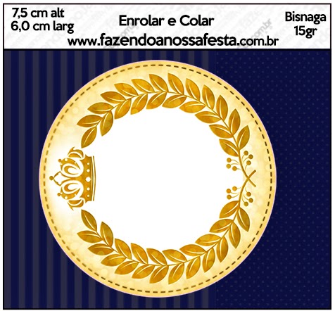 Etiquetas de Corona Dorada en Fondo Azul para imprimir gratis.