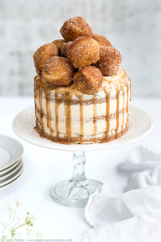 Sugar and spice cake with mascarpone frosting and cinnamon caramel