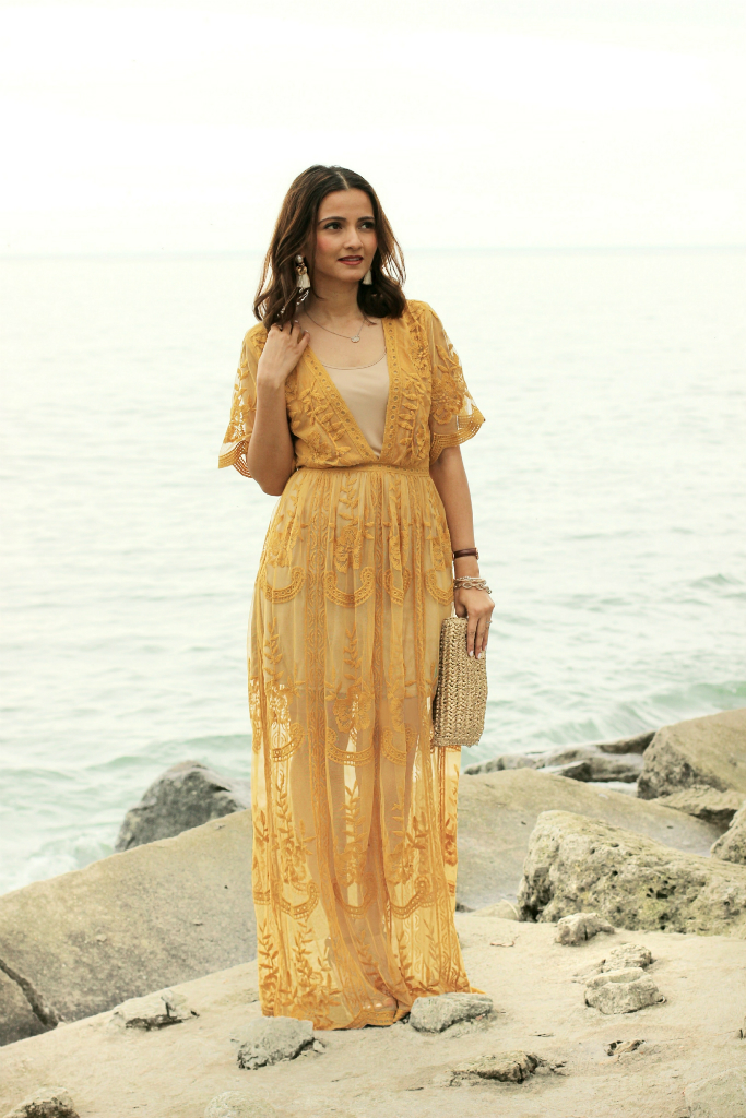 Morning Lavender Mila Marigold Lace Maxi Jumpsuit Yellow Mustard Lace Maxi Dress Blogger Outfit