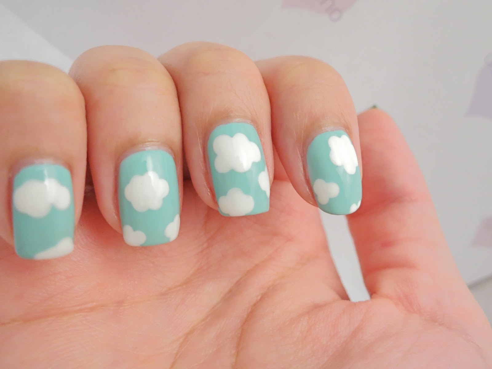 White Clouds Blue Sky Nail Art chichicho