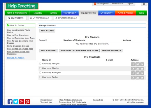 Clas record from HelpTeaching.com middle school lessons