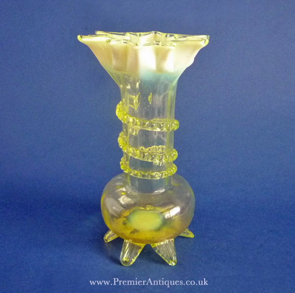 Premier Antiques b's Vaseline Opalescent Glass Vase