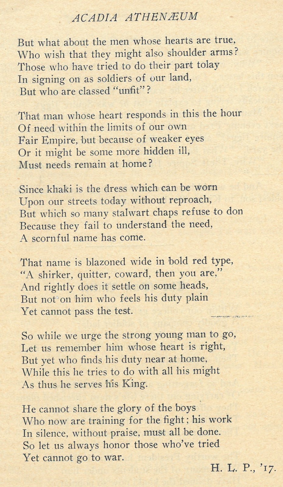 Acadia And The War Poem The Man Unfit