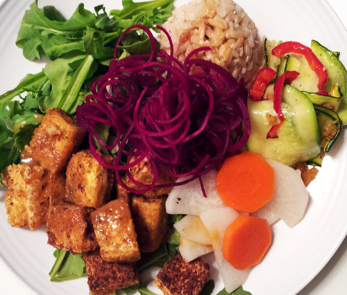 A Profound Hatred of Meat Tofu Rice Bowl with Pickled Daikon & Dragon