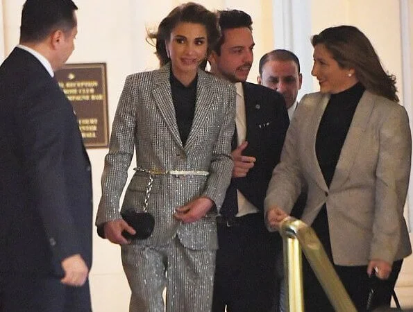 Queen Rania wore a silver-sequined suit, paired with a black clutch, to attend the ceremony at The Washington Institute