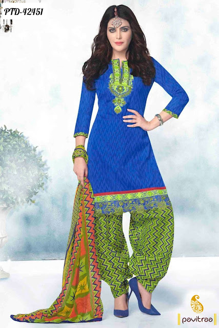 Blue green cotton patiala salwar suit @ pavitraa.in