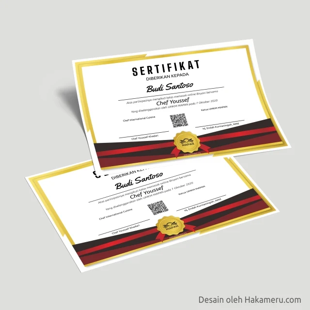 Desain sertifikat untuk kelas pelatihan kursus memasak