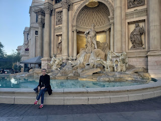 Jonathan at the Trevi Fountain replica outside the Forum Shops at Caesar's Palace in Las Vegas Nevada