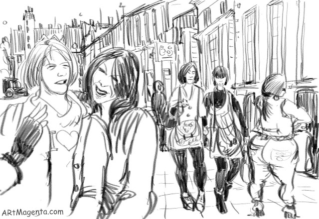 On the street just before opening hour is a sketch by artist and illustrator Artmagenta.