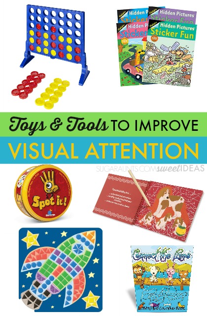 Use these toys and tools to help with attention and focus including visual attention needed for functional tasks and reading or writing.