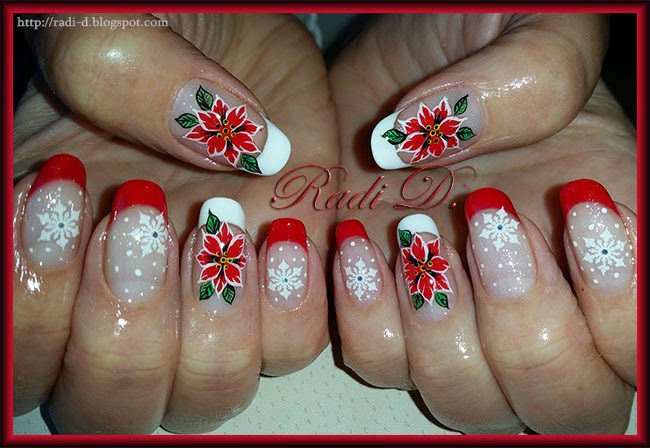 It`s all about nails: Christmas poinsettia on gel polish