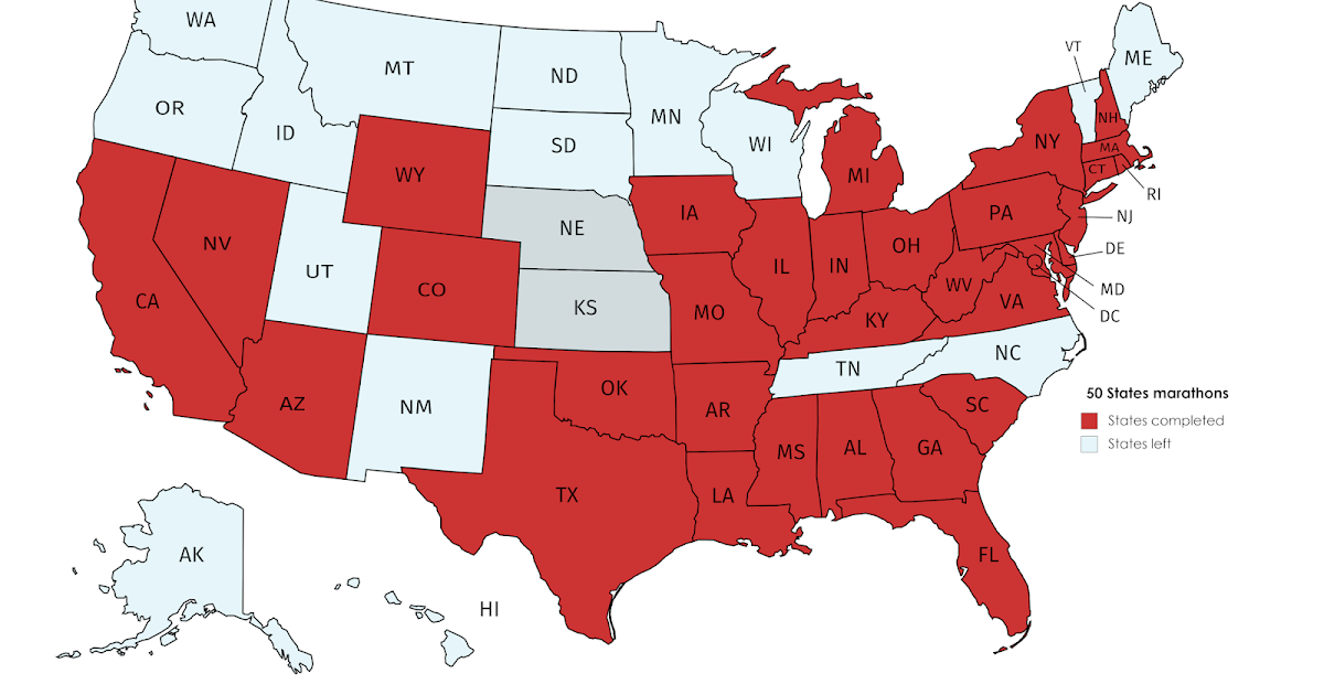 Marlin's 50 state (and now +DC) marathon quest: State map