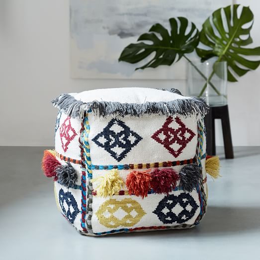 My search for the perfect boho pouf - Moroccan Pom Pom pouf www.BoHoHome.com @bohosusan