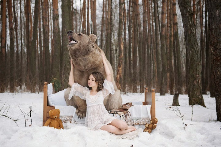 model posing with real animals