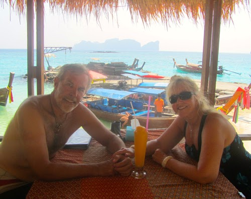 Lunch Overlooking Long Beach and the Long Boats thailand Kho Phi Phi Don island Lunch Overlooking Long Beach and the Long Boats thailand Kho Phi Phi Don island
