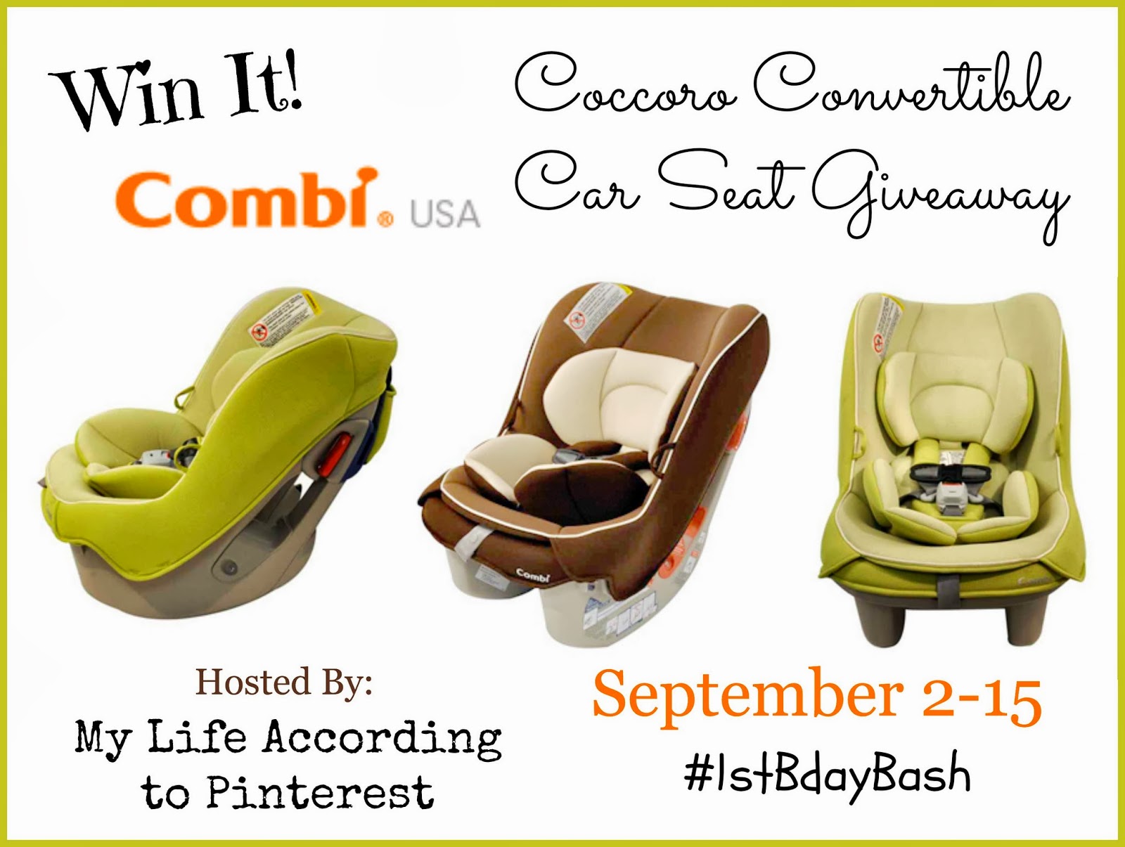 Just Me and the Boys Combi USA Coccoro Convertible Car Seat Giveaway