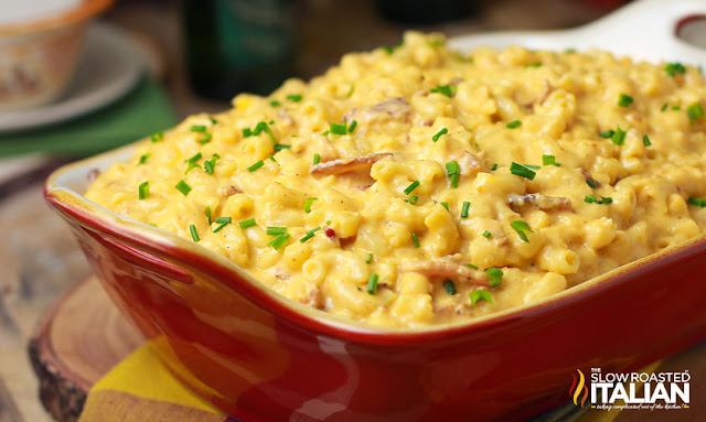 Beer Bacon Mac and Cheese in Casserole Dish
