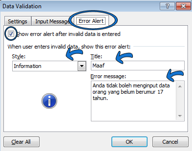 Pengaturan Error Allert pada office excel Pengaturan Error Allert pada office excel