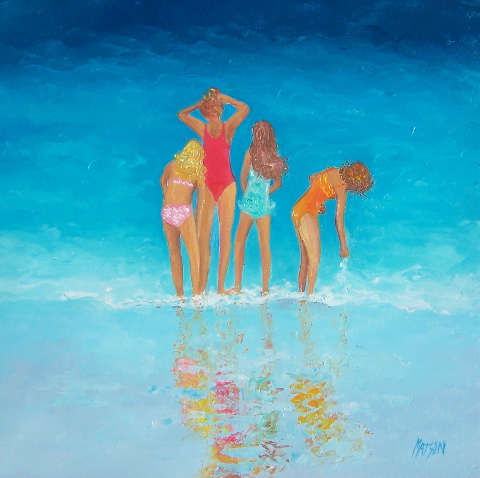 Jan Matson Etsy Art Beach Painting A Gaggle Of Girls On