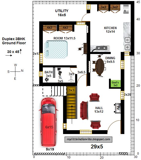 30x45 House Plan With Pooja Room Child
