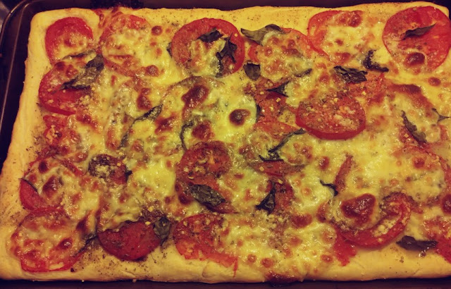 Homemade Mozzarella Tomato and Basil Pizza