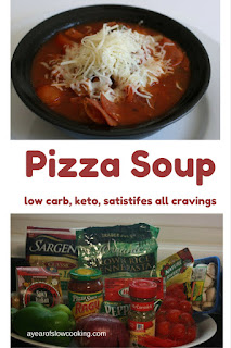 I love this soup. It completely satisfies any and all pizza cravings with very little carbs. I like to shove in lot of vegetables and add tons of shredded cheese on top.