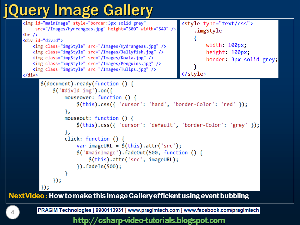 Sql server, .net and c# video tutorial: jQuery image gallery