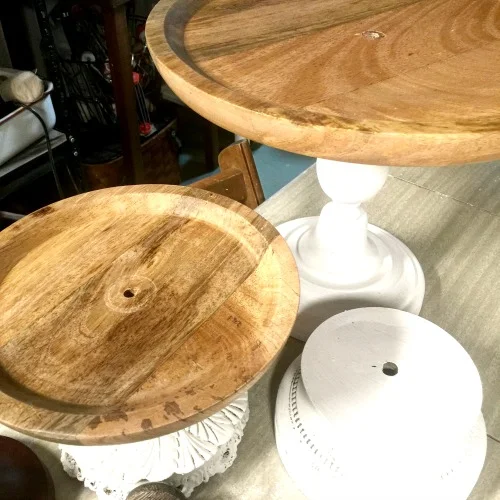How to Make Wooden Pedestal Dishes from Lamp Parts www.homeroad.net
