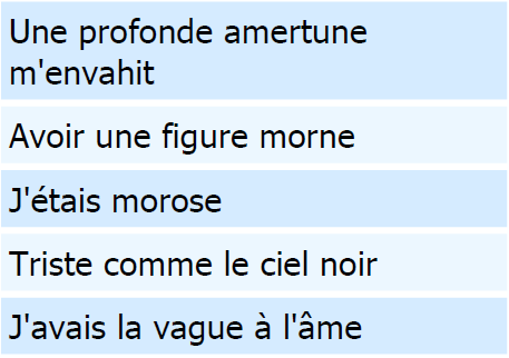 vocabulaire pour exprimer la tristesse en français