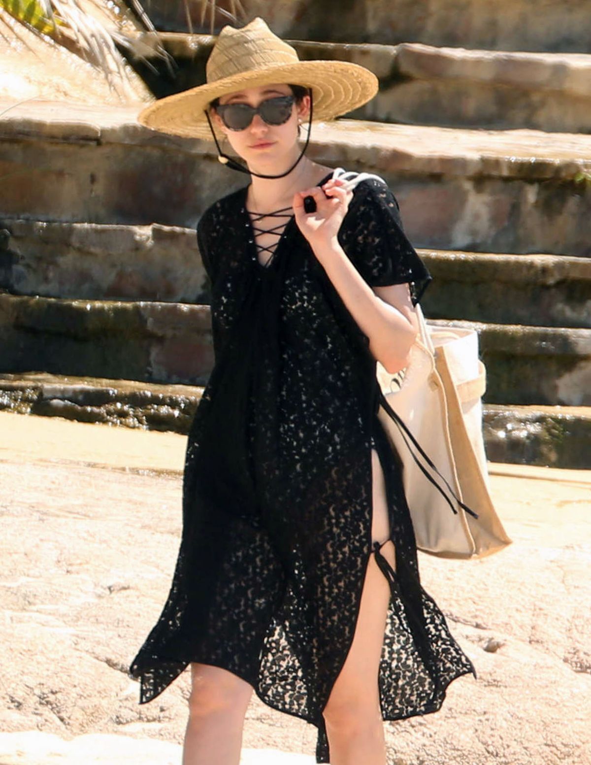 Emmy Rossum || Swimsuit on the Beach in Cabo San Lucas - July, 2016