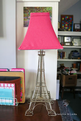 One Room Challenge Week 6 Home Office Sewing Craft Room Transformation DIY lampshade recover eiffel tower lamp