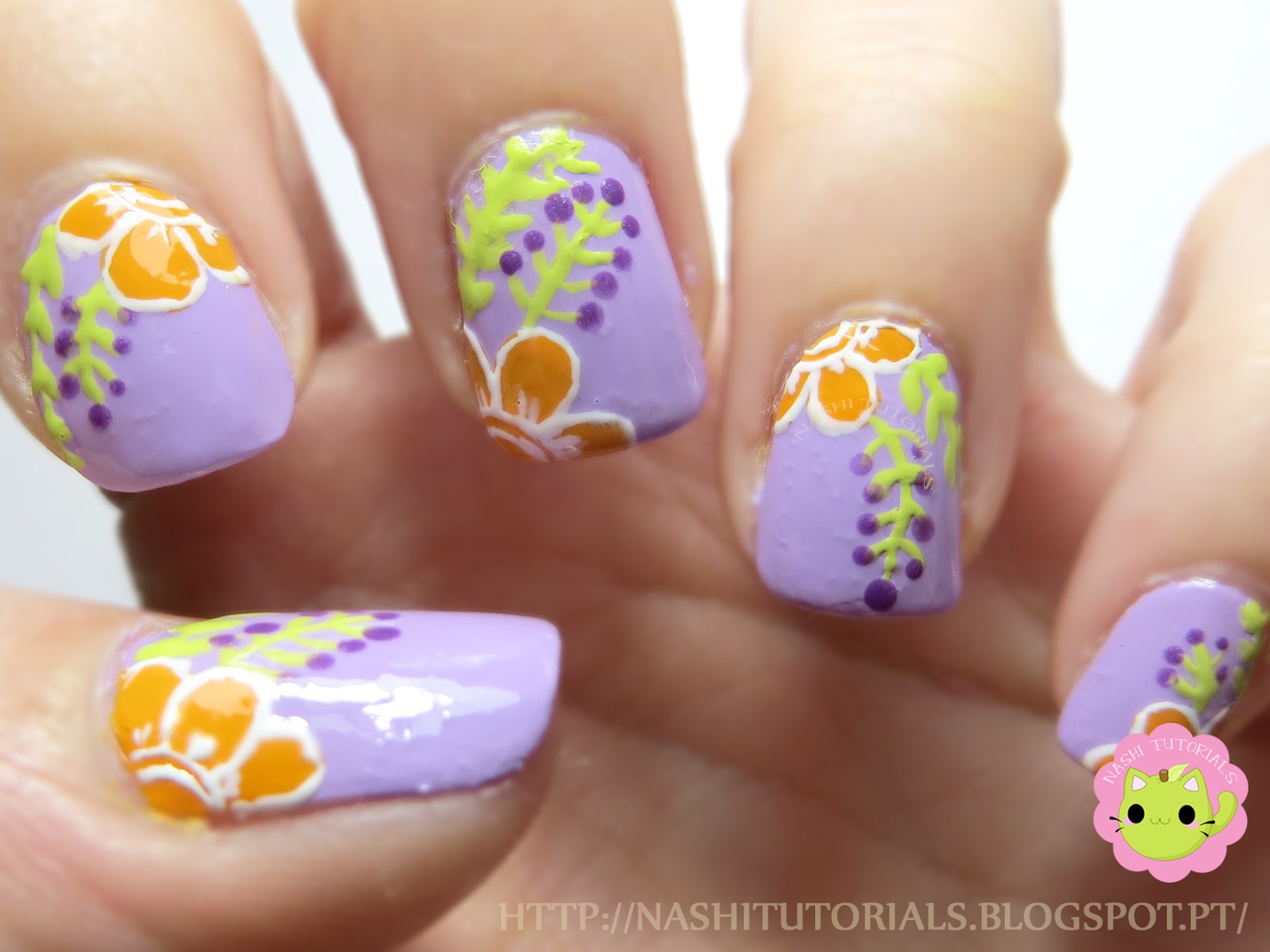 9. Orange and Purple Floral Nails - wide 4