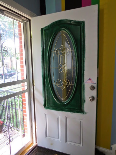 beginning painting the front door with Rustoleum paint