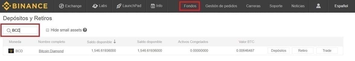 Saldo Actualizado Criptomoneda Bitcoin Diamond (BCD) Enviar Bitcoin Diamond (BCD) desde Binance a Wallet Monedero