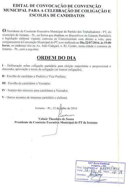 PT de Iretama dá a largada para as Eleições 2016