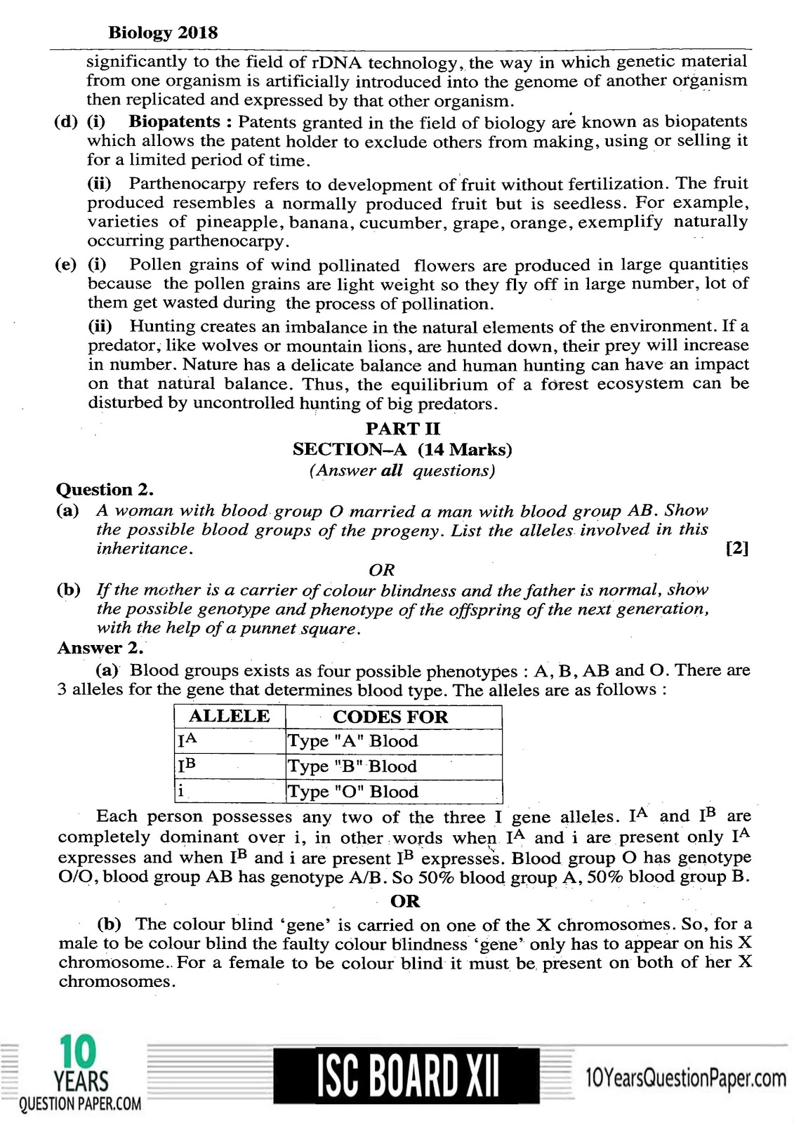 class 12 Solved Biology Last year question paper ISC Biology 2018 Solved Previous Year Paper Class 12 Page-03