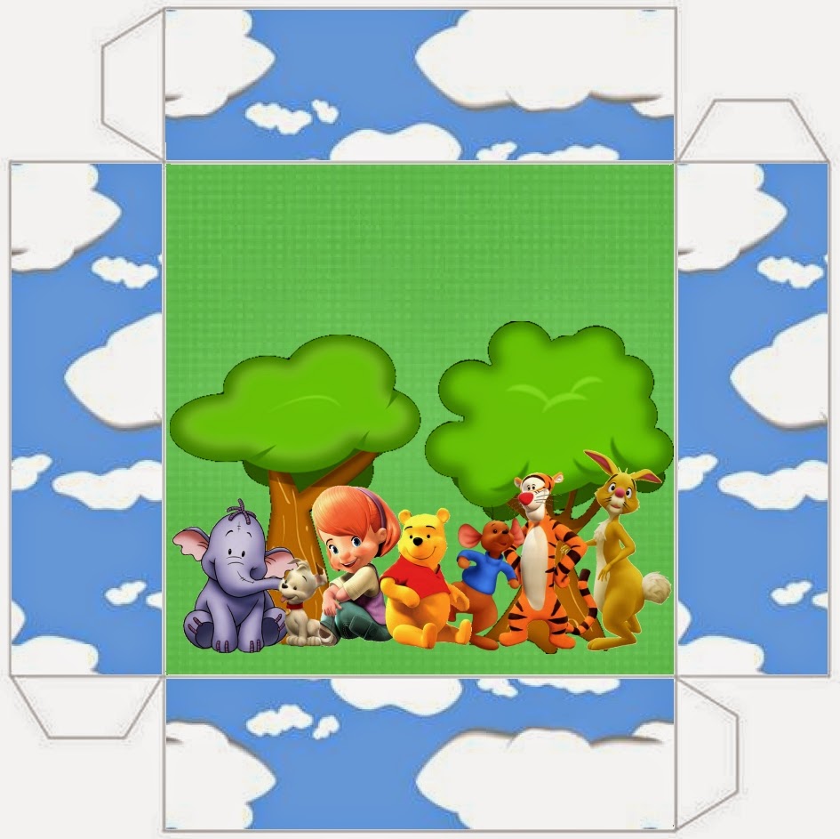 Winnie the Pooh: Cajas para Imprimir Gratis. Este modelo es para hacer la invitación - cajita.