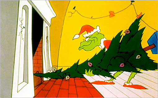 Grinch stealing Christmas tree in How the Grinch stole Christmas