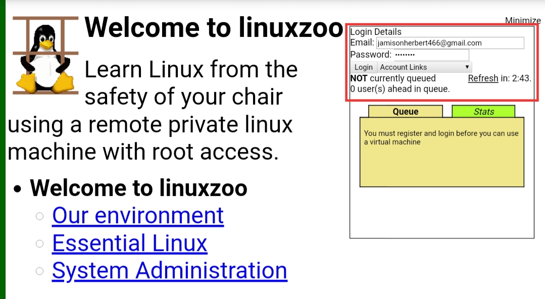 Linuxzoo login Linuxzoo login