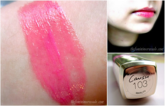 Picture of swatches of L'Oreal Colour Caresse Wet Shine Stain in 'Marilyn'
