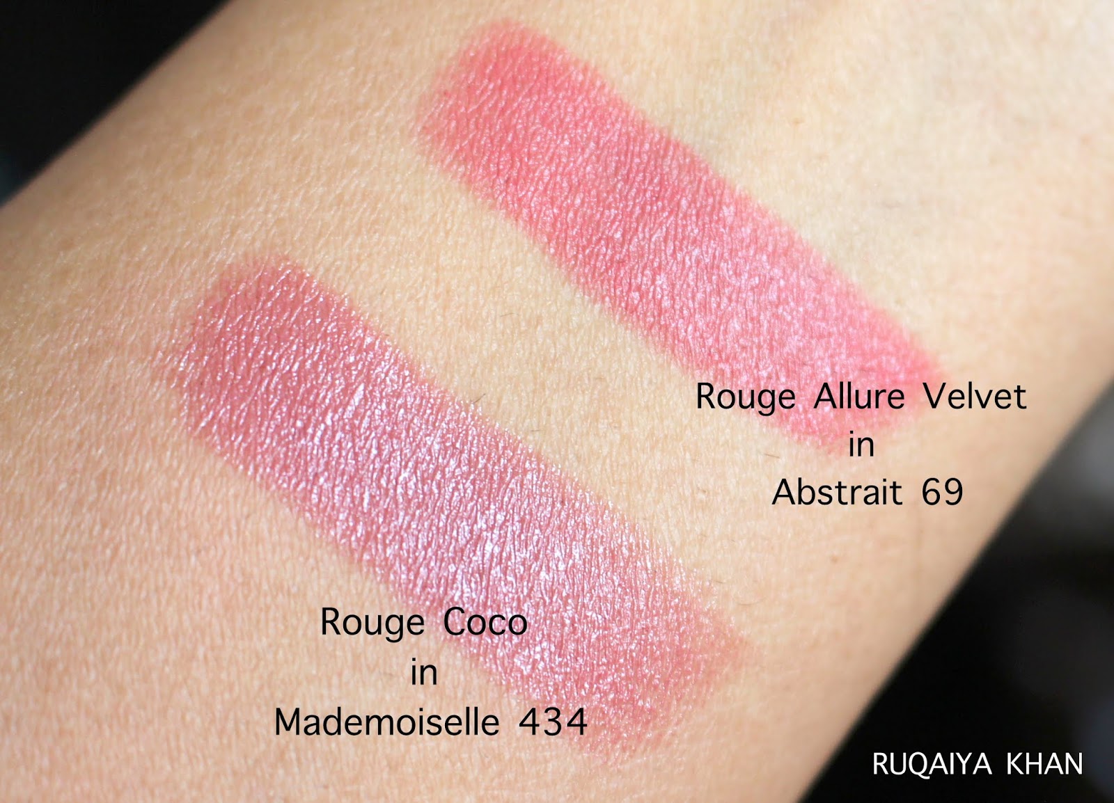 Ruqaiya Khan: CHANEL NUDE LIPSTICKS - Rouge Allure Velvet in 69 Abstrait &  Rouge Coco in Mademoiselle - Review with Swatches