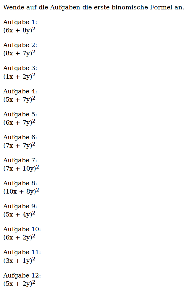 Mathe Ist Einfach Arbeitsblatt 1 Binomische Formel