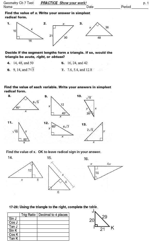 Geometry: Chapter 7 Big Ideas for the ch 7 Quest