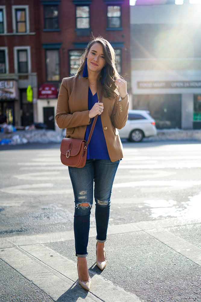 Krista Robertson, Covering the Bases,Travel Blog, NYC Blog, Preppy Blog, Style, Fashion, Fashion Blog, Travel, NYC, Chelsea, J.Crew, Spring Looks, Blue Sweaters, Casual Looks, Nude Heels, Preppy Style, NYC Street Style