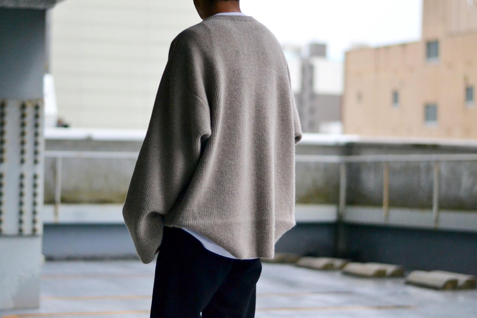 YOKE◇7G OVERSIZED HALF CARDIGAN CREW NECK//S/ウール/BRW ...