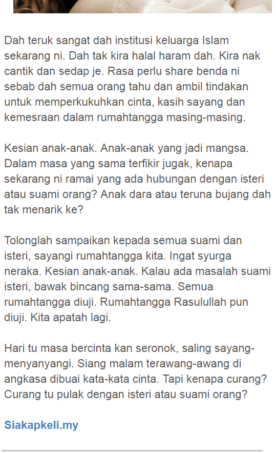 Sekarang Memang Trend Curang Dengan Isteri Atau Suami Orang Ke