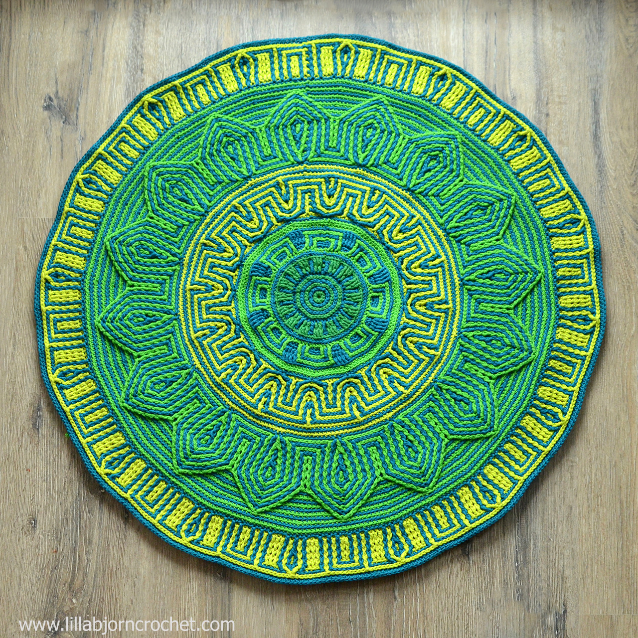 Labyrinth Mandala Rug - original overlay crochet pattern by Lilla Bjorn