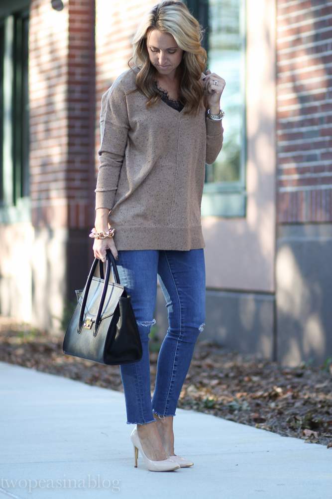 Two Peas in a Blog: Lace Trimmed Sweater for the Holidays